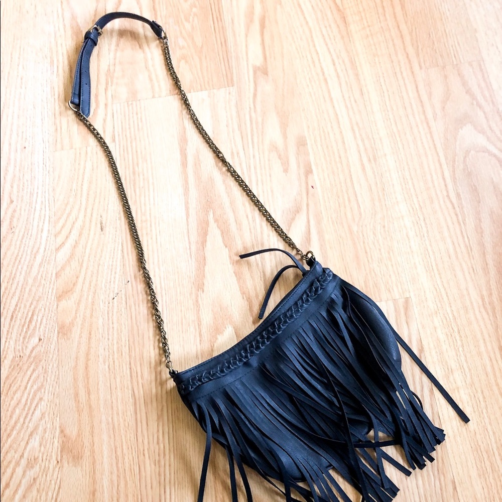 Black Fringe Faux Leather Crossbody Purse